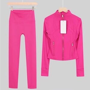 New With Tags Lululemon Athletica size 8 Hot Pink Leggings and Yoga Jacket Set